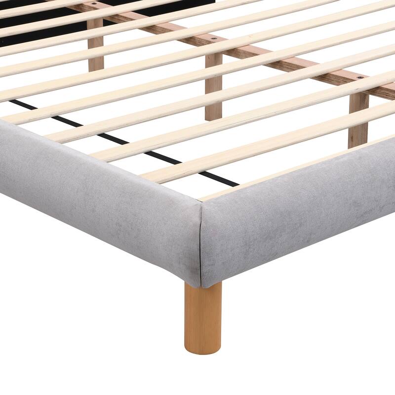 Stylish Upholstered Bed Frame with Cookie Headboard, Full/Queen/King, Soft Chenille Fabric, Rubber Wood Legs
