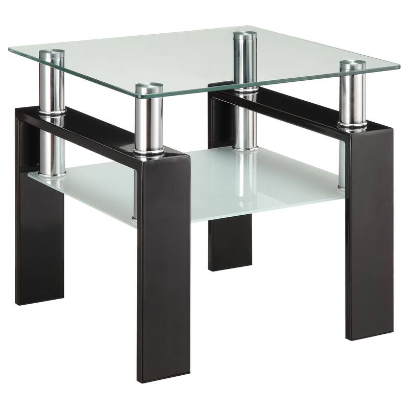 Modern Glass End Table - Floating Top & Frosted Shelf - Accent Table - 20"H x 22"W x 22"D - 22