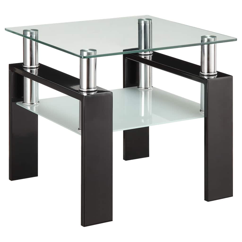 Modern Glass End Table - Floating Top & Frosted Shelf - Accent Table - 20"H x 22"W x 22"D - 22