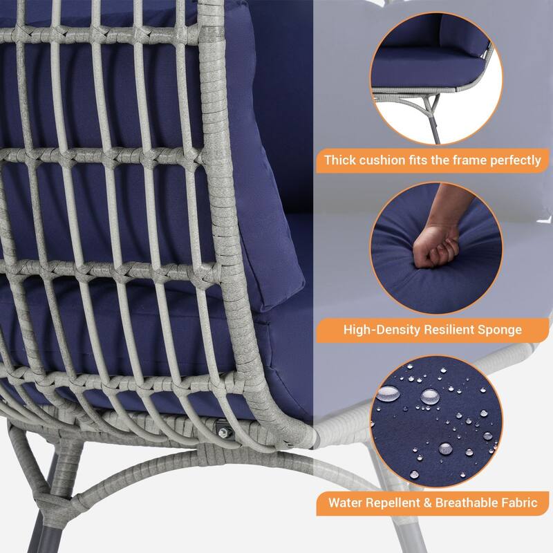 SANSTAR Patio Oversized Swivel Gray Wicker Egg Chair with Cushions On