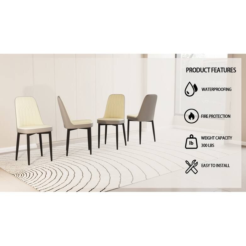 Modern PU 4 Piece Kitchen Dining Chair Set with Cushions, Metal Legs, Anti-Scratch Foot Pads for Dining Room Kitchen Living Room