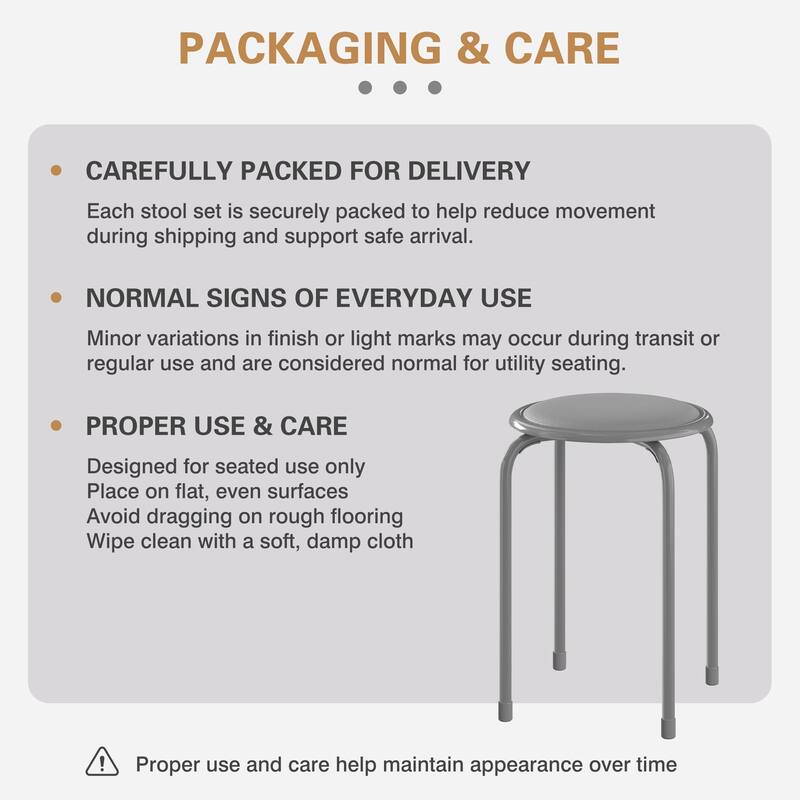 Javlergo Set of 6 Stackable Backless Stools PVC Padded Round Seats with Metal Frame Indoor Outdoor Use for Kitchen Livingroom