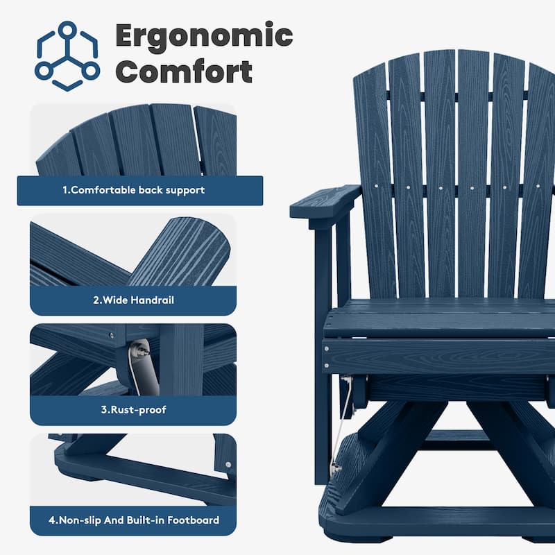 Set of 2 HDPE Adirondack Swivel Gliders, Outdoor Patio Chair Set