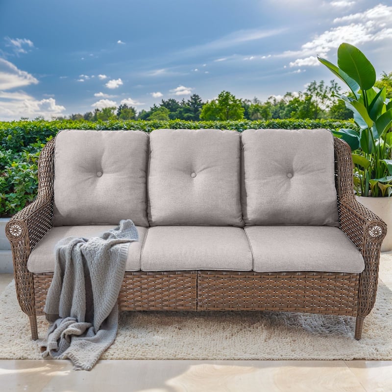 3-Seat Outdoor Patio Sofa Couch Brown - Grey - Grey - Brown