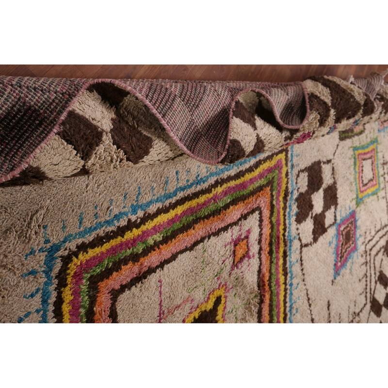 Hand Knotted Oriental 100% Wool Carpet Modern Tribal Beige & Ivories Moroccan Area Rug - 10' 3'' X 7' 6''