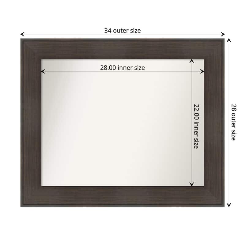 Non-Beveled Bathroom Wall Mirror - William Rustic Woodgrain Frame - 34 x 28 in - William Rustic Woodgrain