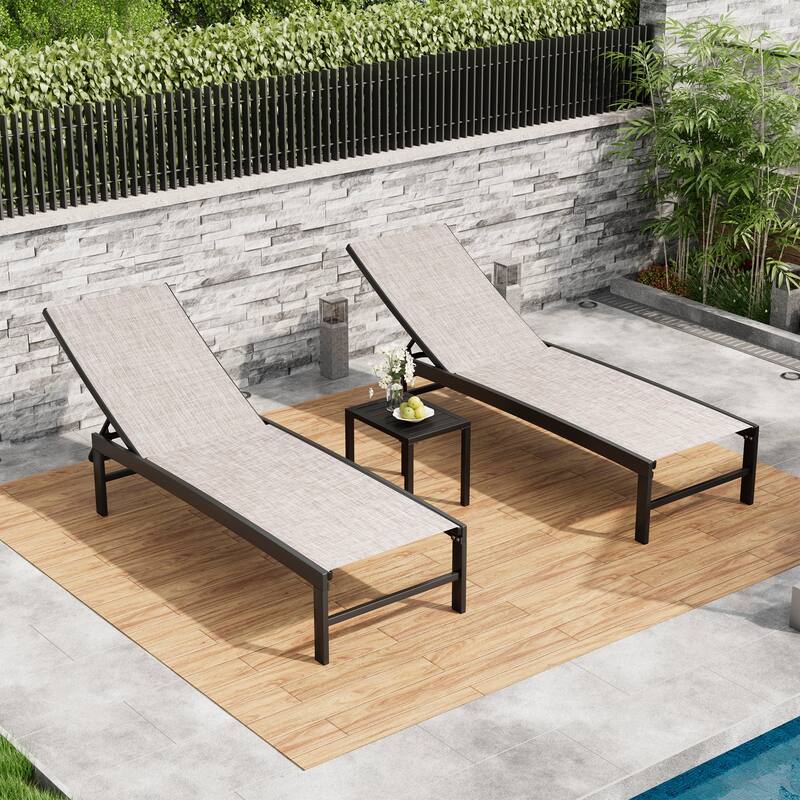 Outdoor Patio Adjustable Chaise Lounge Chairs with Side Table Set