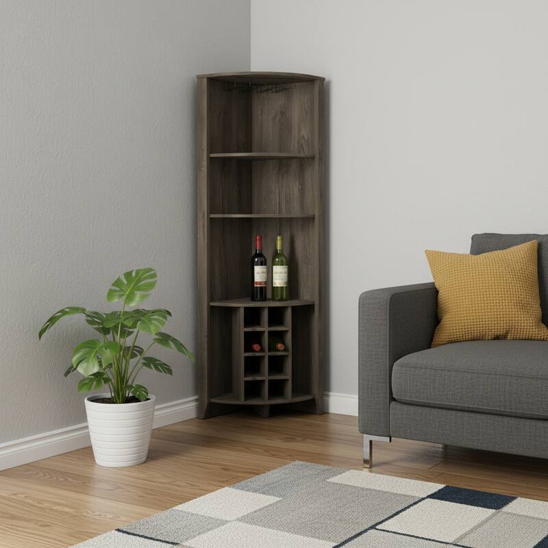 HomeRoots 71" Dark Brown Wood Corner Bar Cabinet