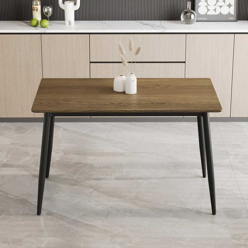 Modern Minimalist Dining Table with Black Metal Legs - Seats 6