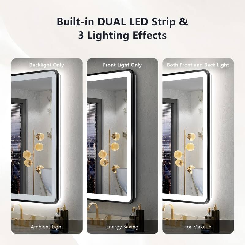 Framed Front & Back LED Lighted Anti-Fog Tempered Glass Wall Bathroom Vanity Mirror