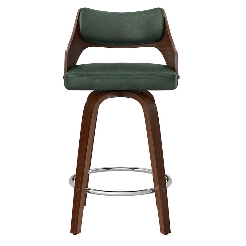 Modern Swivel Bar Stools with Curved Wood Back Upholstered Armrest Counter Stool