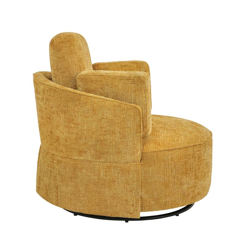 Modern 40.''W Upholstered Comfortable Swivel Barrel Accent Chair with Pillows