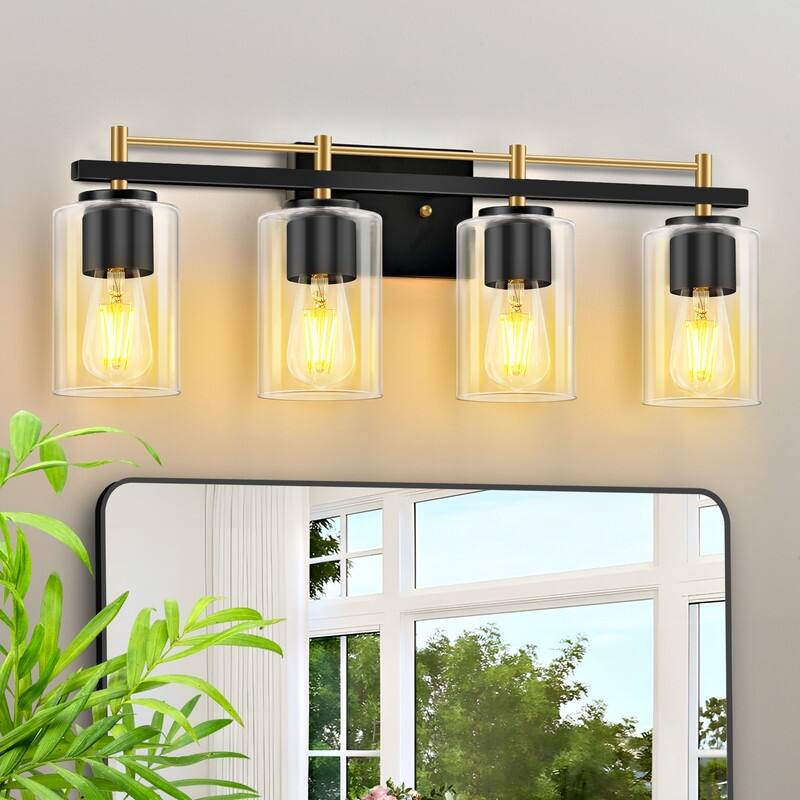 Vintage Matte Black Bathroom Vanity Light Farmhouse Wall Sconce with Cage - Black 4 Light
