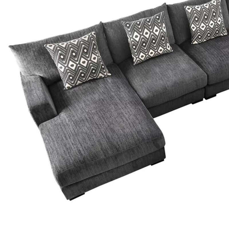 U Shaped Sectional with 6 Accent Pillows, Gray