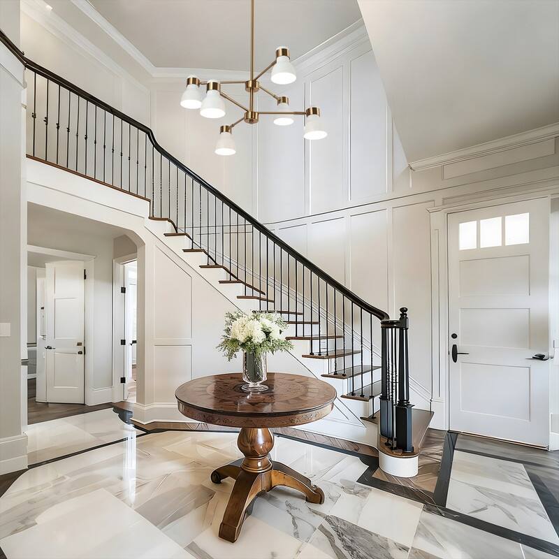 Modern 6-Light White Gold Chandelier Farmhouse Metal Pendant Lights for Dining Room - 24.5 "