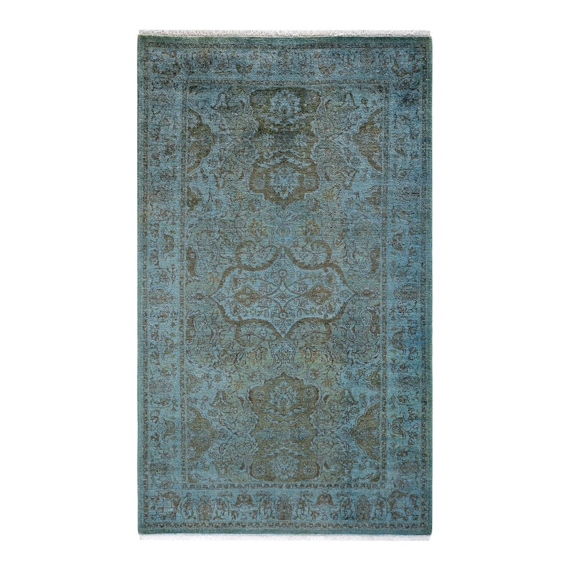 Overton Hand Knotted Wool Vintage Inspired Modern Contemporary Overdyed Blue Area Rug - 3' 1" x 5' 2"