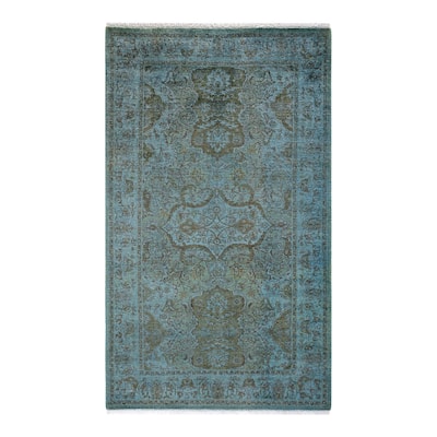 Overton Hand Knotted Wool Vintage Inspired Modern Contemporary Overdyed Blue Area Rug - 3' 1" x 5' 2"