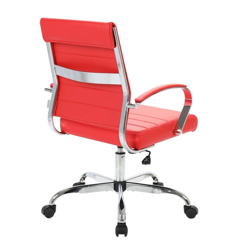 Benmar Leather Ribbed Office Chair with Chrome Frame, Adjustable Height, Tilt Lock, 360° Swivel, and Smooth Rolling Casters