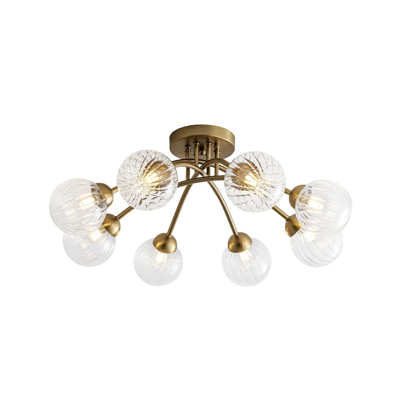 Contemporary Clear Ribbed Glass Globe Round Sputnik Ceiling Light 27in