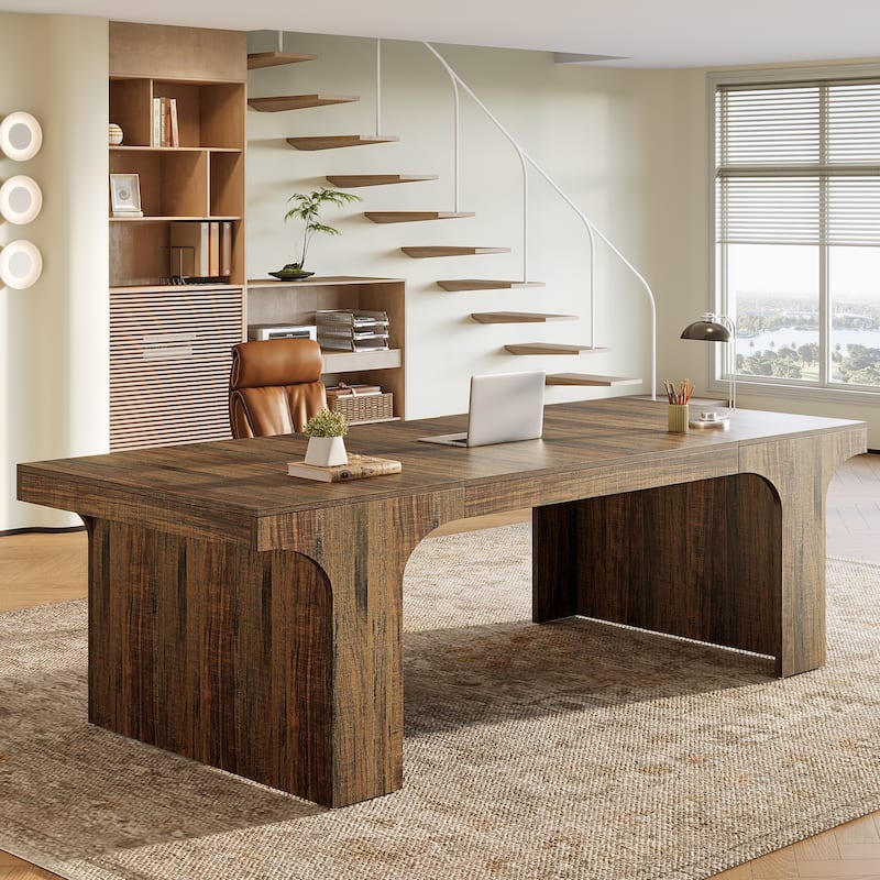 70.9" Executive Desk, Large Wood Computer Office Desk, Writing Table Business Workspace Home Office Accent Desk