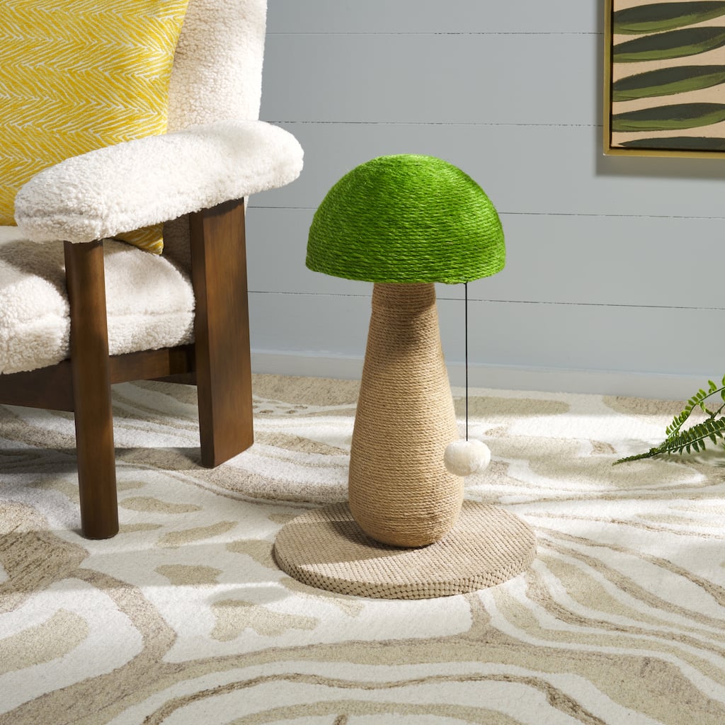 SAFAVIEH Home Natural/Green 14"W x 14"L x 21"H Jute Cat Scratch Post - 14"W x 14"L x 21"H