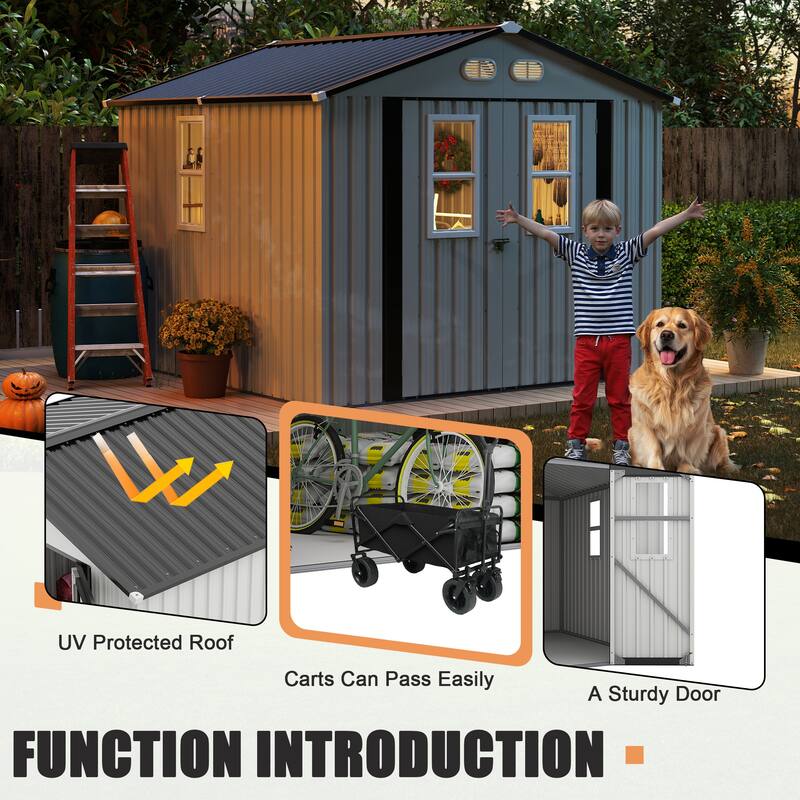 Outdoor Storage Shed, 8x8 protective film, four daylight Windows Lockable Doors,A practical and thoughtful gift