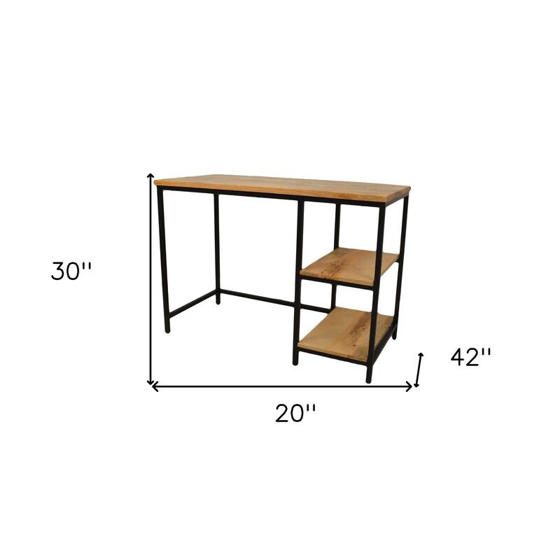 HomeRoots 42" Natural and Black Solid Wood and Metal Computer Desk