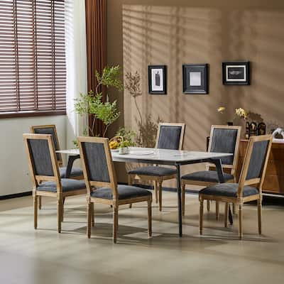[Set of 6] French Country Dining Chairs-Elegant Cane Backrest & Upholstered Seats with Fluted Legs - Solid Rubberwood Frame