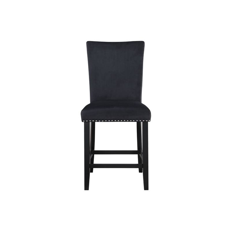 HomeRoots 25" Black Wood and Velvet Counter Height Bar Chair