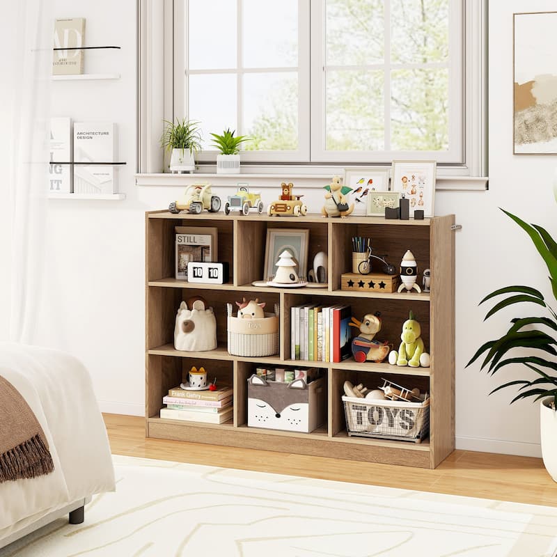 Freestanding 3-Tier Bookcase with 8 Open Cubes and Sturdy Screw Construction and Floor Protection