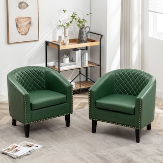 KINWELL 29" PU Faux Leather Club Armchair with Nailheads, Set of 2