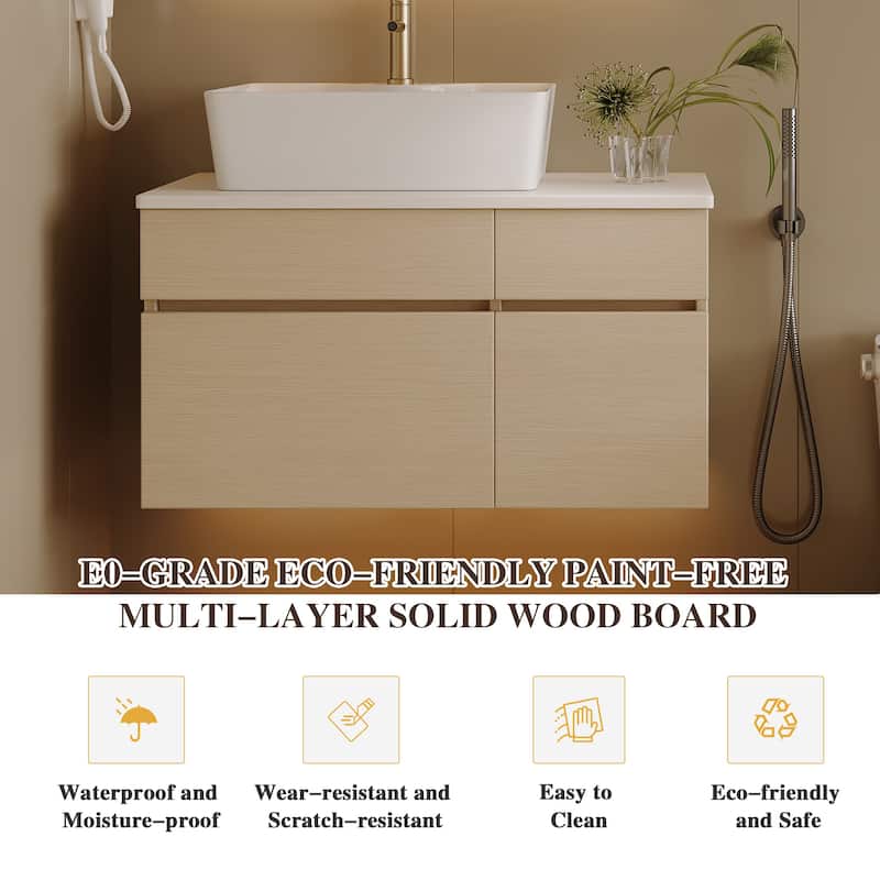 31.5" Floating Single Bathroom Vanity with Sink, Small Space-Saving Vanity for Compact Bathrooms
