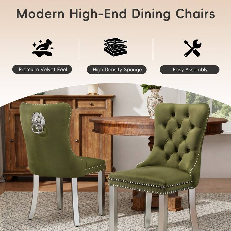 High-end Tufted Velvet Upholstered Nailhead Dining Chair Set of 4