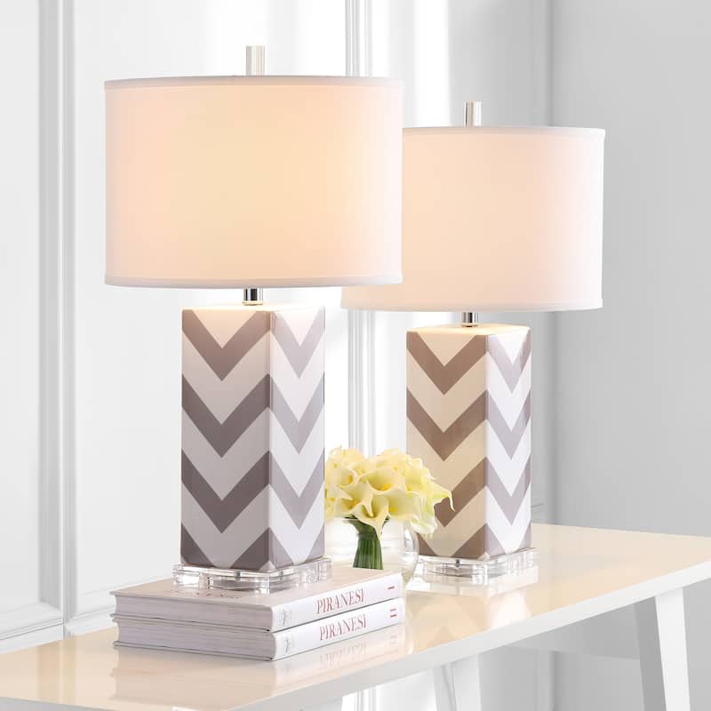 SAFAVIEH Lighting Josette 27-inch Navy Chevron Stripe Table Lamp (Set of 2) - 15"x15"x27" - 15Wx15Dx27H