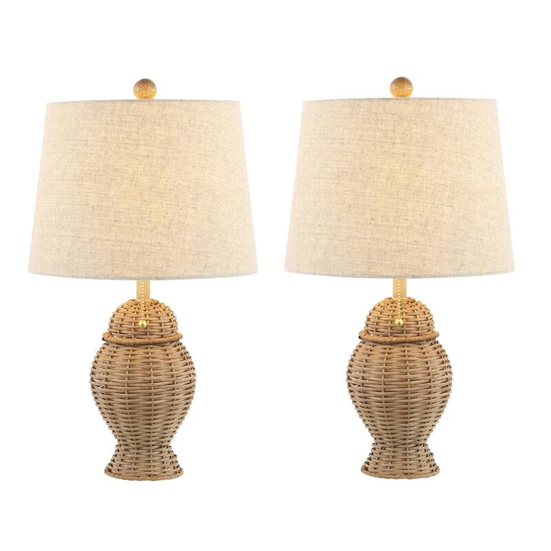 Hunter Wicker 20.5" Bohemian Rustic Iron LED Table Lamp, by JONATHAN Y - Natural