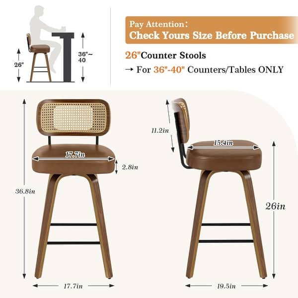 dimension image slide 8 of 17, 26"/29" Swivel Bar Stools/ Counter Stools with Bentwood Legs