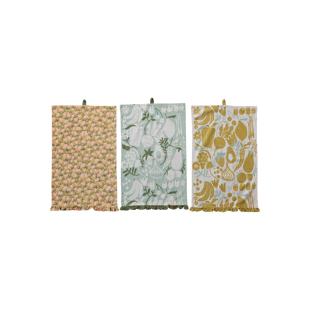 Cotton Printed Tea Towels with Fruit Prints - 28.0"L x 18.0"W x 0.3"H