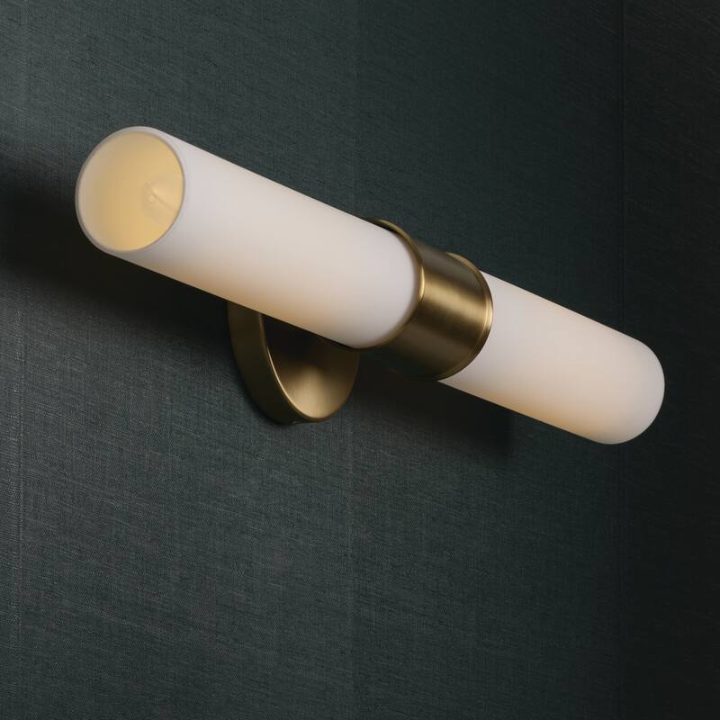 25.25"W x 5"H 2-Light Dual Sconce in Matte Brass with Soft White Glass - 5"W x 25.25"H x 4.5"E