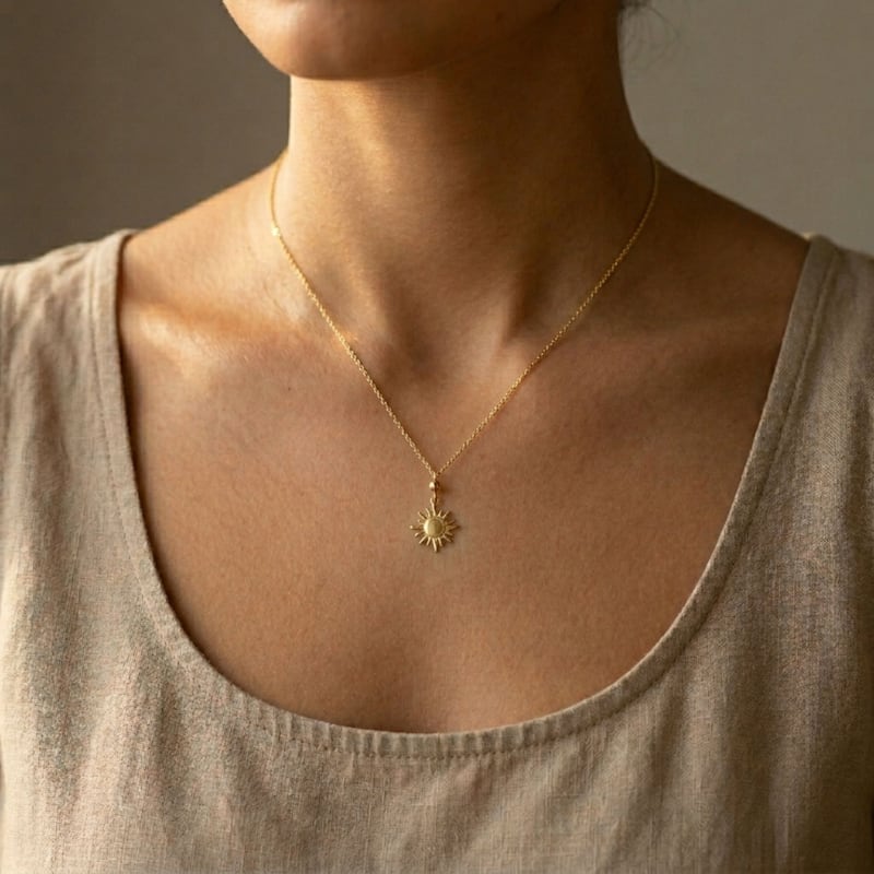 Au Naturale 10k Yellow Gold Sun Celestial Charm Adjustable Necklace