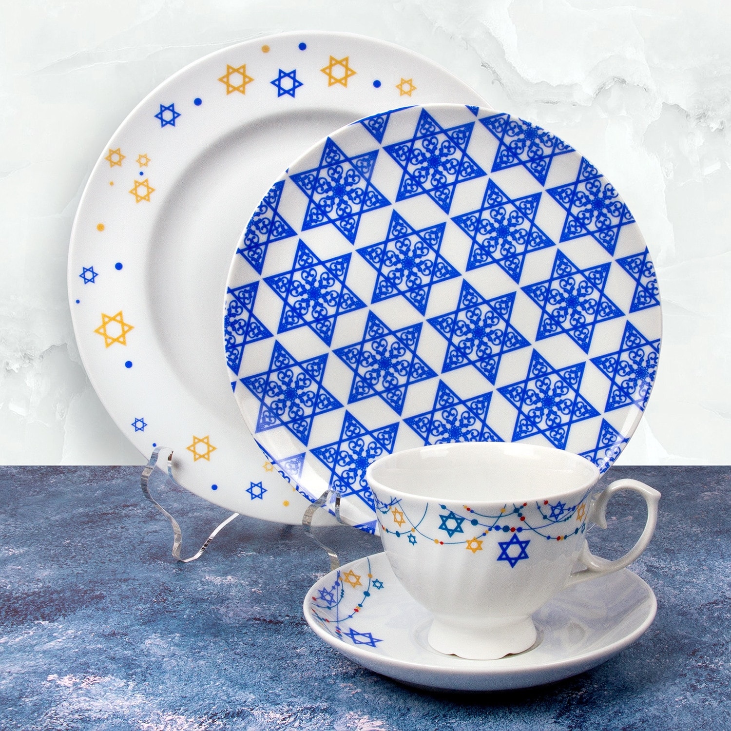 STP Goods 4 Pc Judaica Hanukkah Porcelain Dinnerware Set For 1