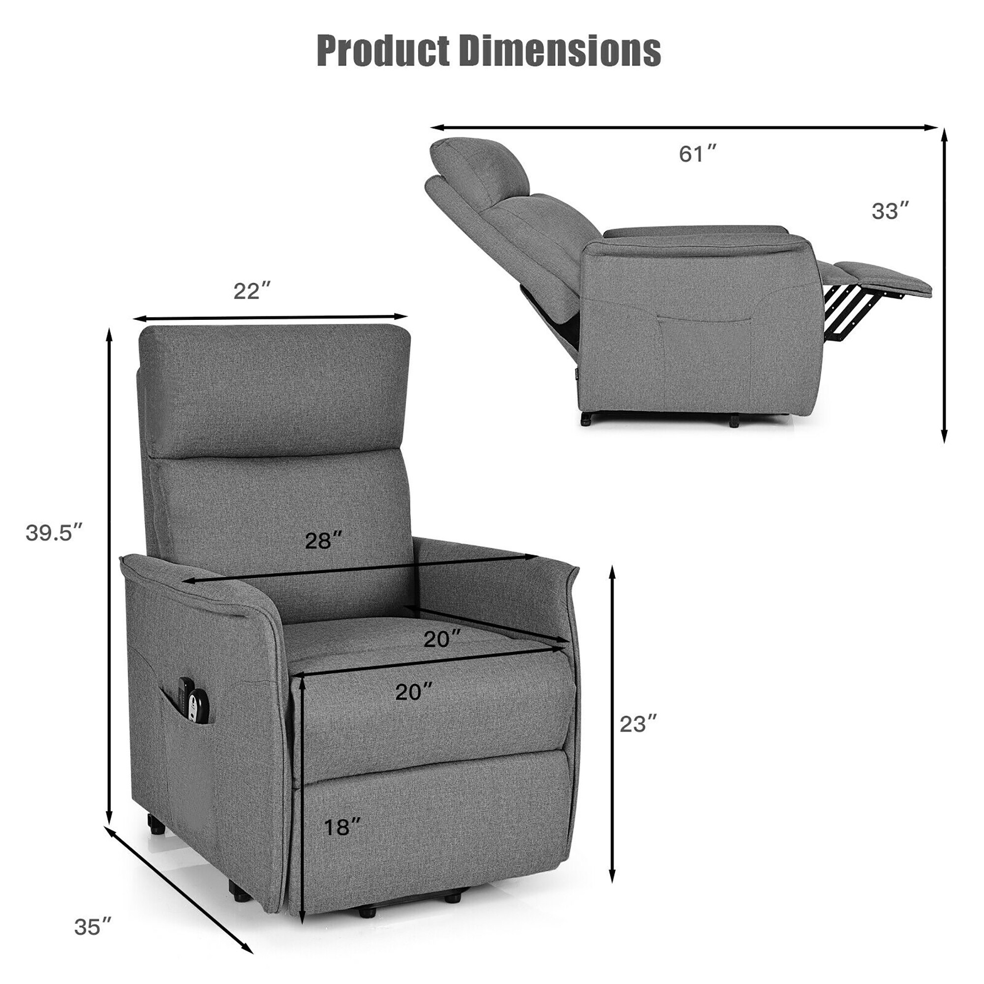Costway Power Lift Recliner Chair Sofa for Elderly w/ Side Pocket & - Black