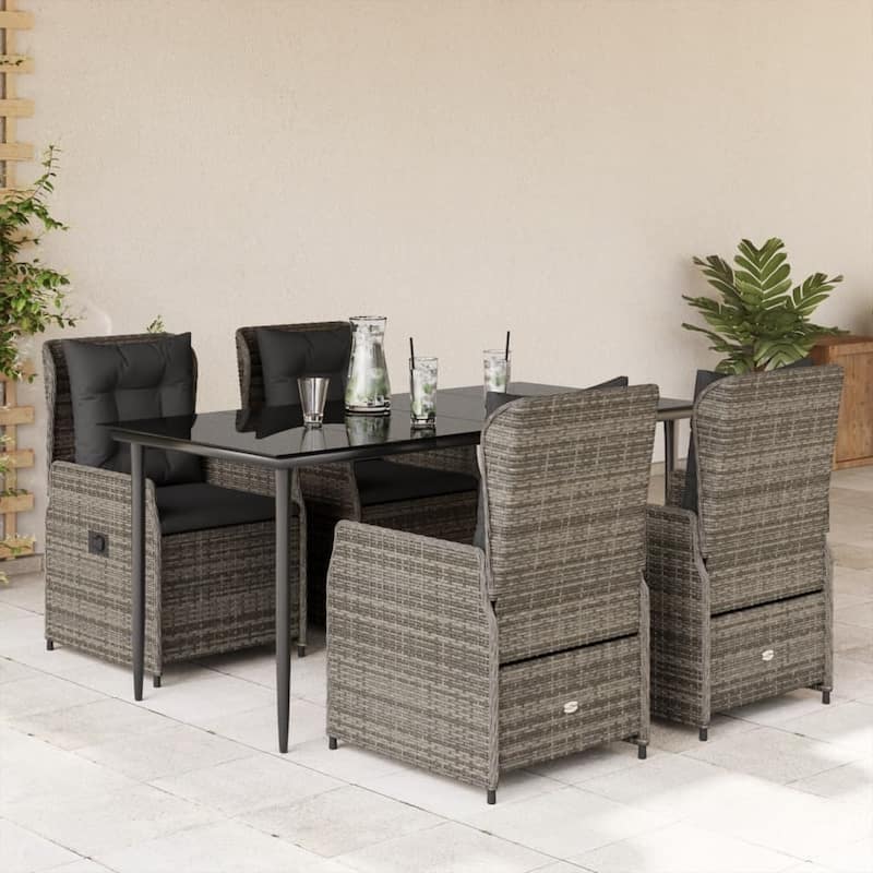 vidaXL Garden Dining Set Grey, Black, Dark Grey PE rattan 5 Piece Set - 63" x 31.5" x 29.1"/ 4