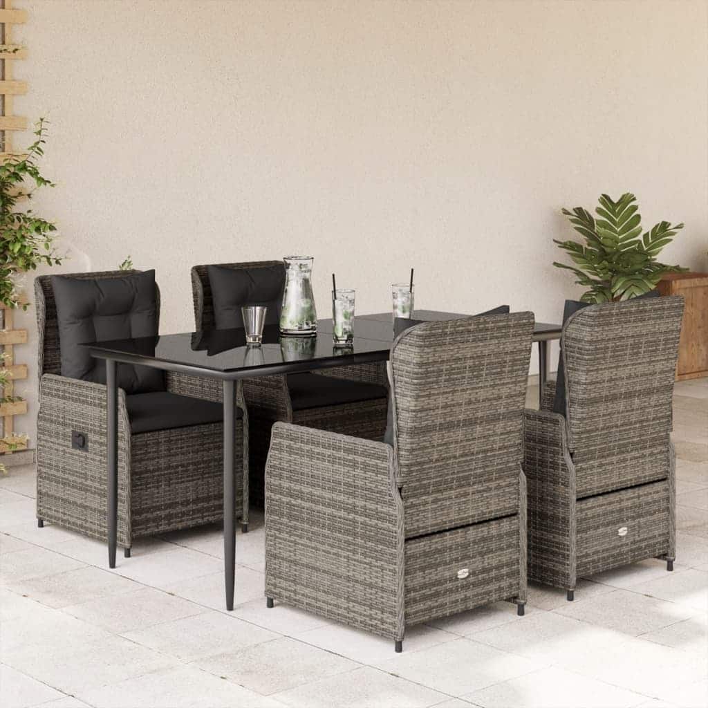 vidaXL Garden Dining Set Grey, Black, Dark Grey PE rattan 5 Piece Set - 63" x 31.5" x 29.1"/ 4