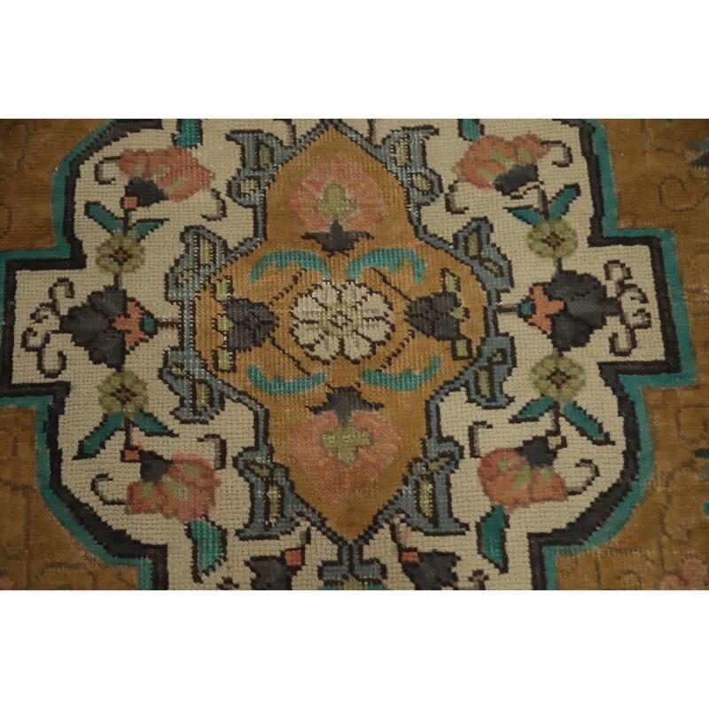 Hand Knotted Oriental 100% Wool Carpet Traditional Floral Brown Tabriz Area Rug - 12' 11'' X 9' 2''