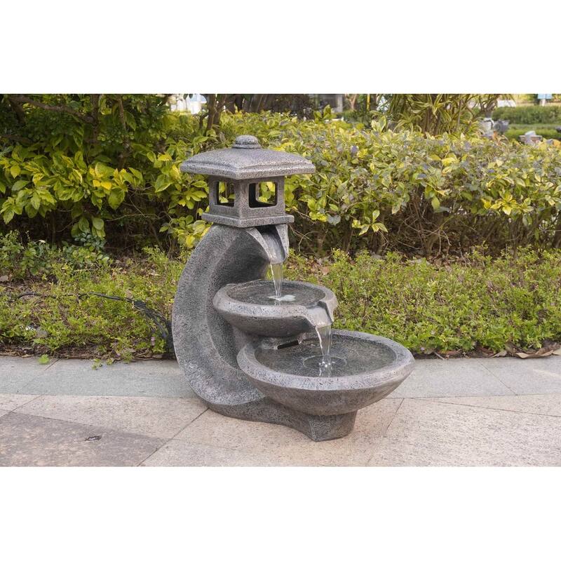 26" LED Lighted Pagoda Three-Tiered Outdoor Garden Water Fountain