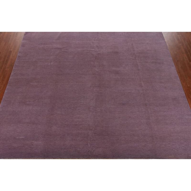 Hand Knotted Oriental 100% Wool Carpet Modern Solid Purples Gabbeh Area Rug - 12' 2'' X 11' 11''