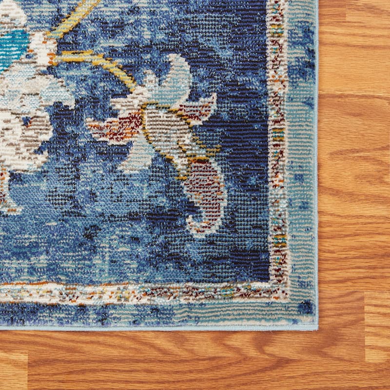 Sevita Gaia Farmhouse Floral Navy Blue Performance Indoor Area Rug
