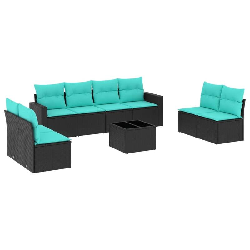 vidaXL 8/9 Piece Patio Sofa Set with Cushions Black Poly Rattan - 21.7" x 24.4" x 27.2"