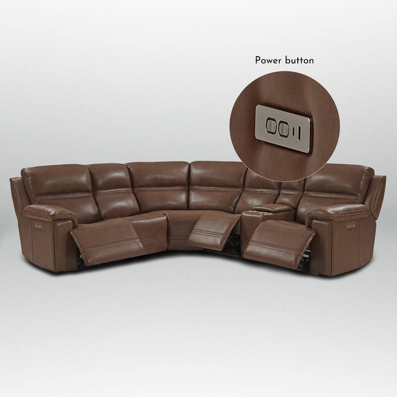 121" W Genuine Leather Dual-Power Sectional Sofa with Two Consoles, Zero Gravity, UsB & Type-c Ports and1 Power armless chair