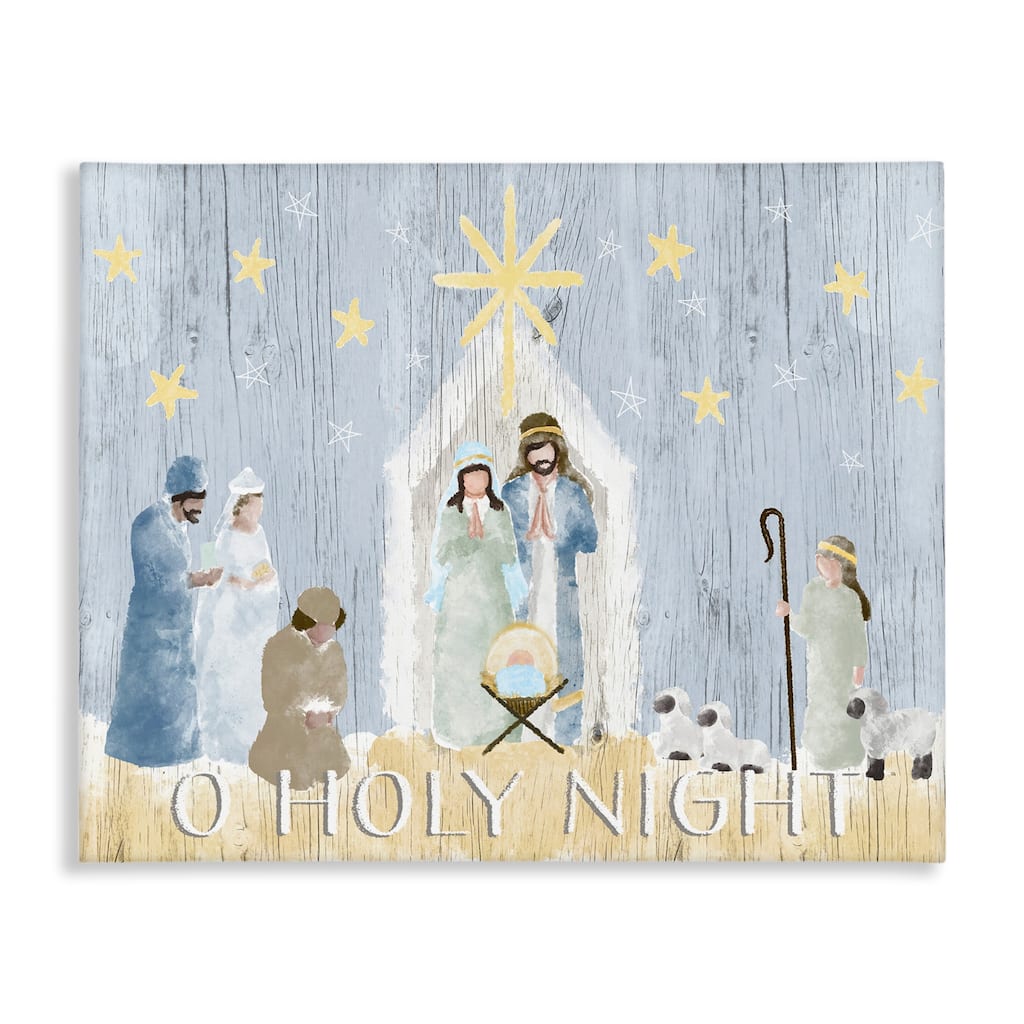 Stupell Nativity Barn Stable Christmas Holiday Rustic Scene Canvas Wall Art - Blue